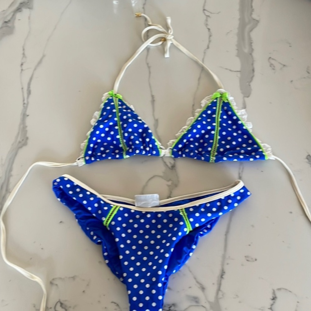 COPY - Beach Bunny Blue and Green Polka dot Sexy Bikini Set TOp L Bottoms M